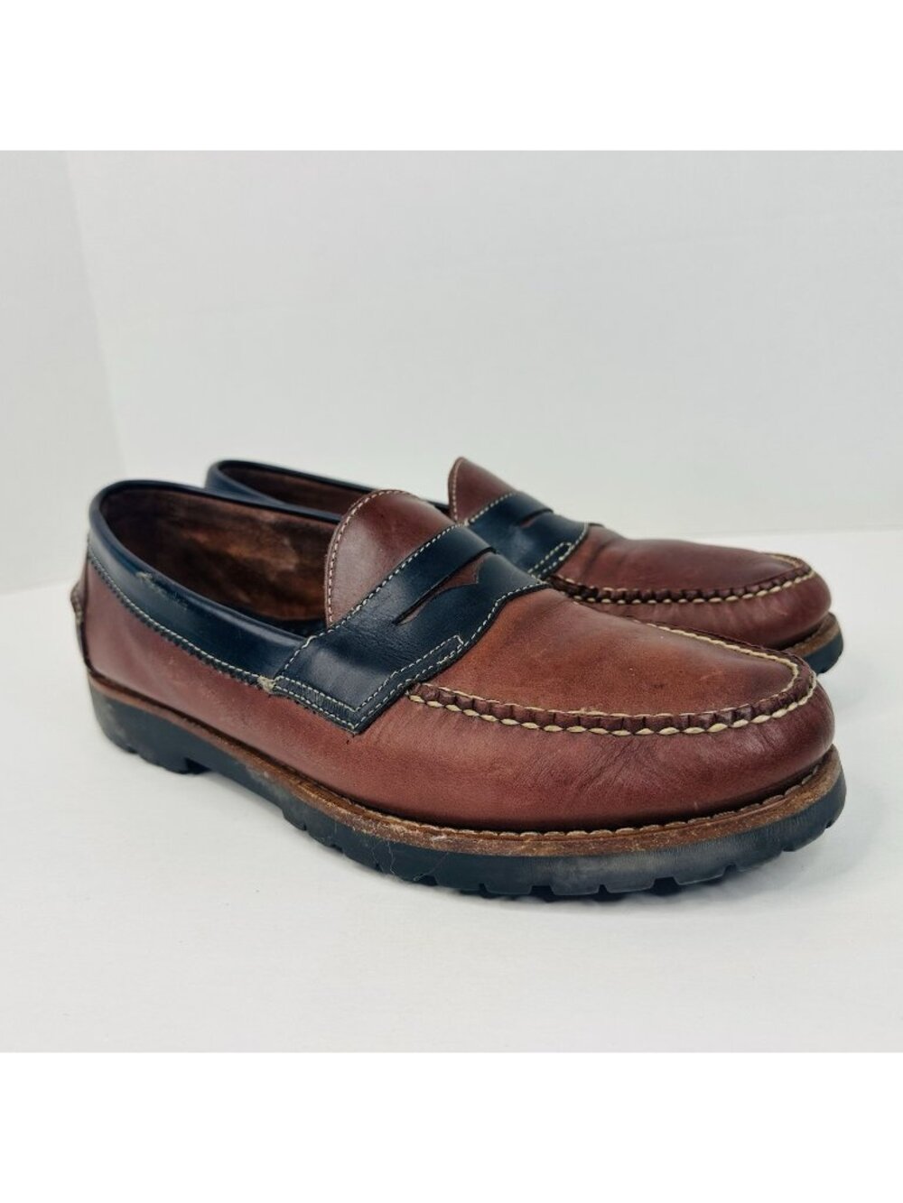 GH Bass Kennebec Weejuns Penny Loafers Brown Black Leather Two Tone Shoes 11.5 D